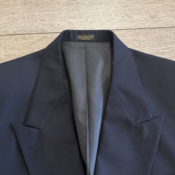 Oscar de la Renta 43L Blazer Wool Dark Navy Blue Gold Button Vintage Sport Coat - Picture 3 of 13